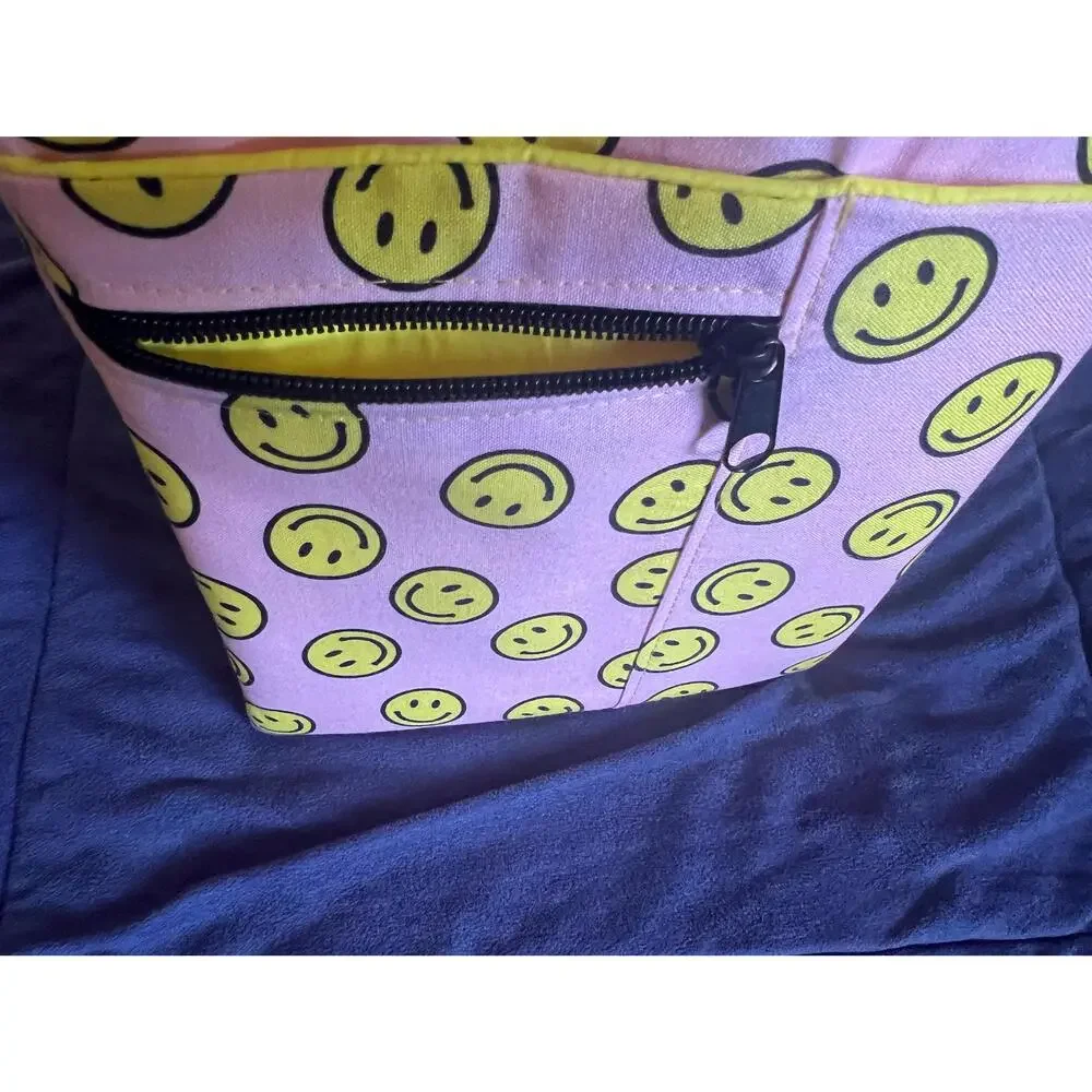 NWOT Smiley Faces, Small Book Sleeve, Front Zipper Pocket, Corner Bookmark